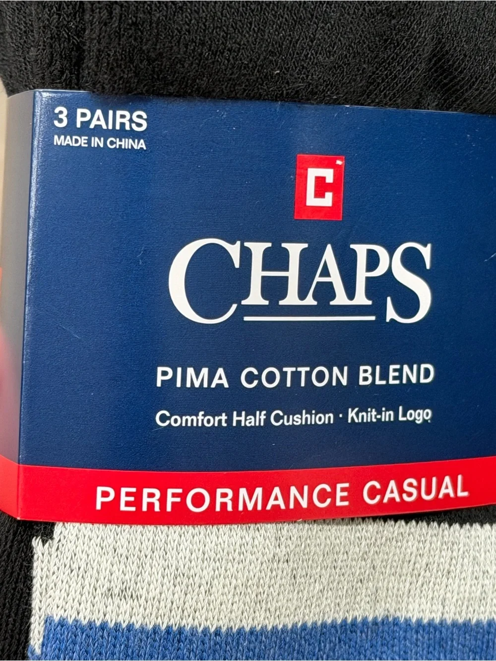 Chaps Men's Casual Socks in Navy and Black with Flag Accent- 9 pair- NWT